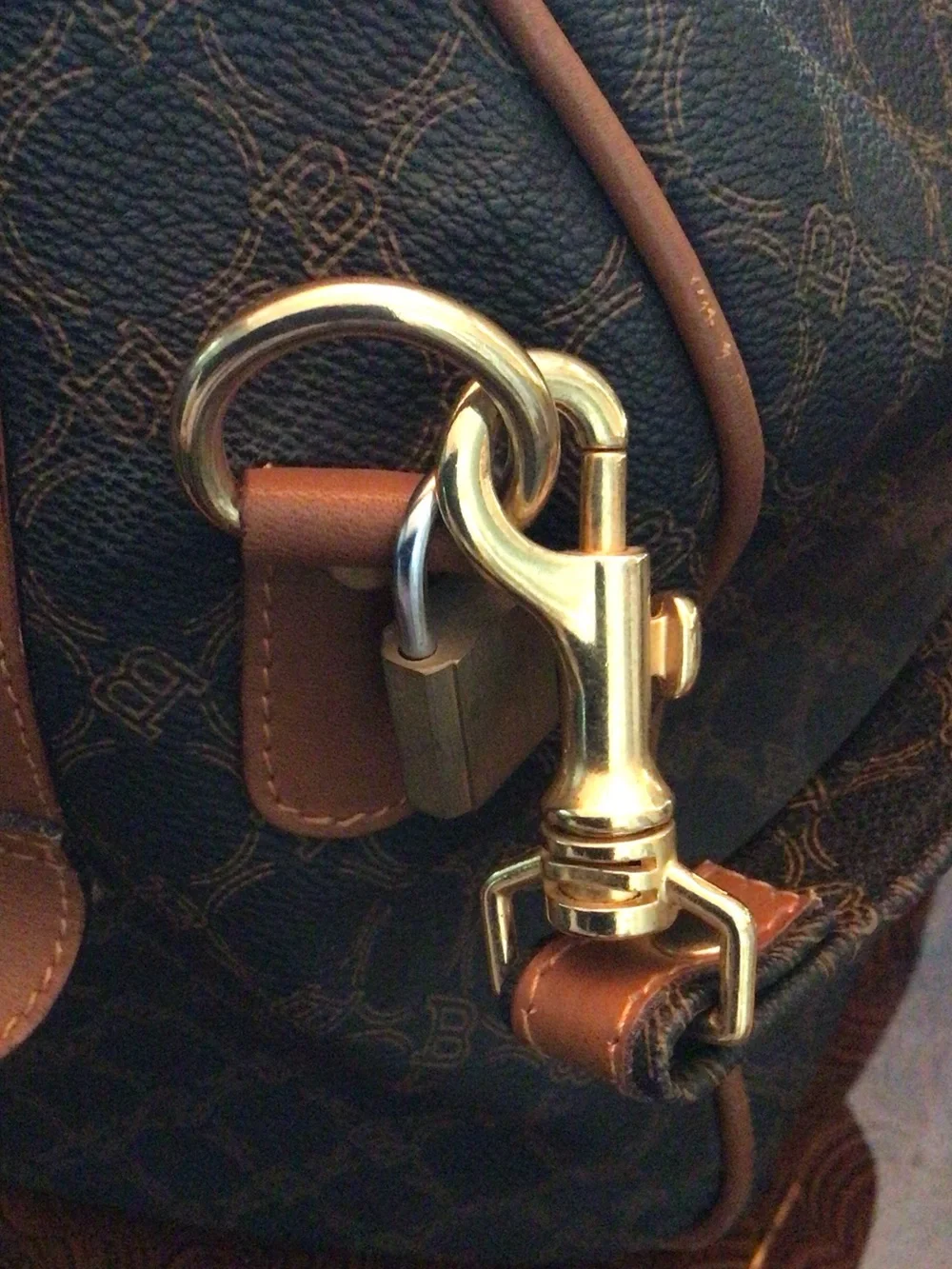 Bally Dark Brown Monogram Leather-Trim Duffel with lock & 2 keys